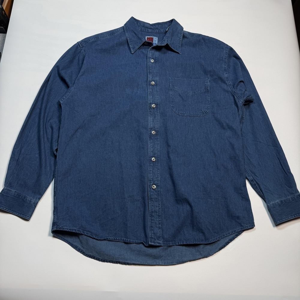 Sun Belt Denim Shirt‎ Mens Large Blue Denim Long Sleeve Button Front Casual